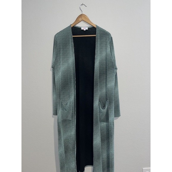 LuLaRoe Sweaters - Lularoa rare Caroline Cardigan large green long duster ribbed stretchy